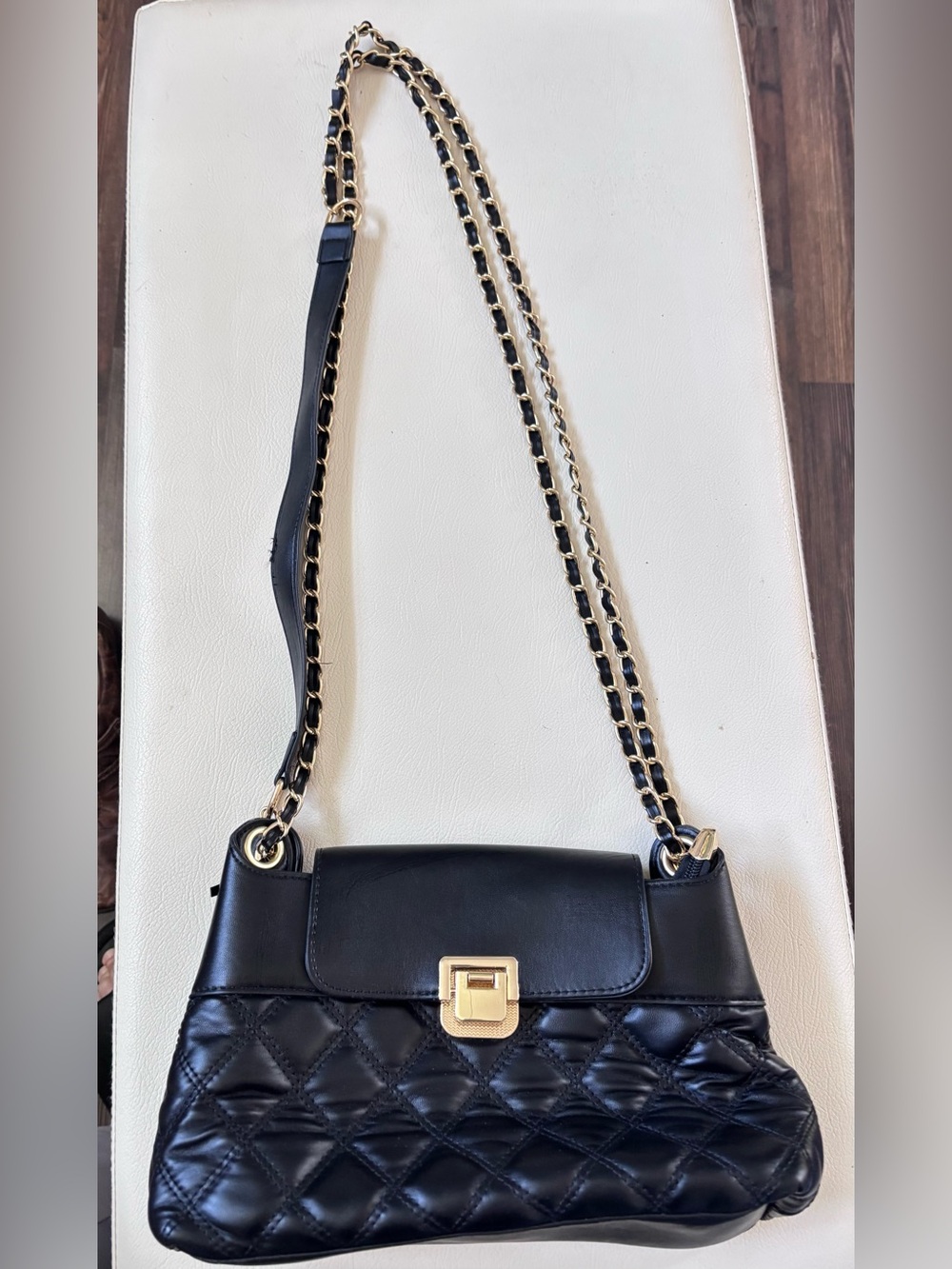 Black Quilted Chain-Handle Shoulder Bag by Elizabeth Grant
